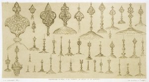 ドームとミナレットの形をした装飾用のつまみ、「アートアンドインダストリー」、1857年、パリ、デラトル発行 作： Jean Francois Albanis de Beaumont